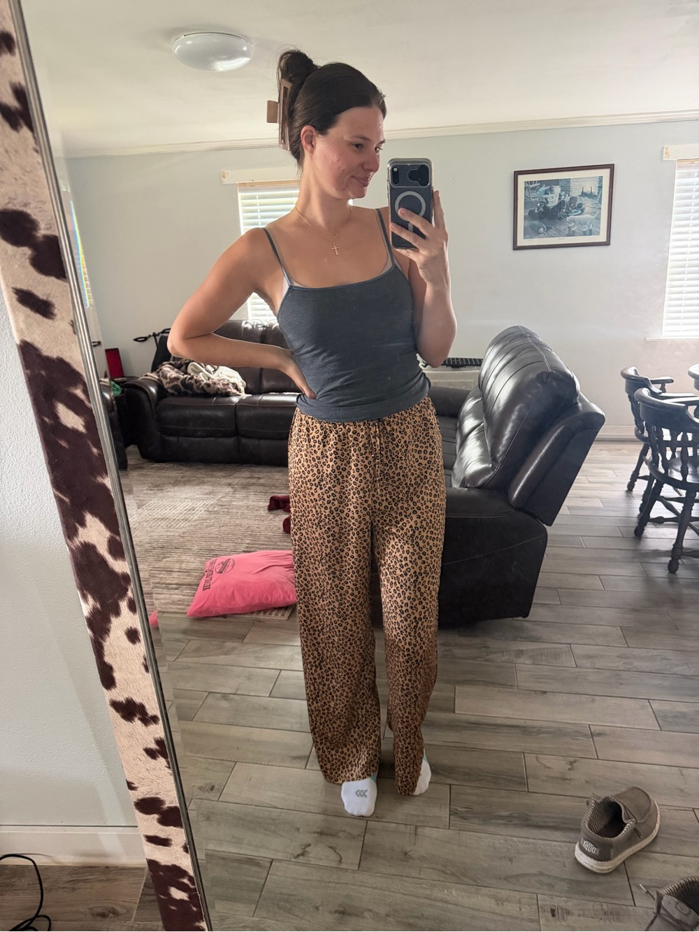 Leopard-Print straight Leg Pants in Tan and Black
